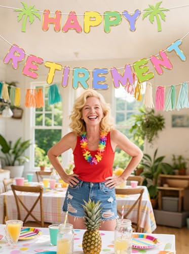 Pre-Strung Happy Retirement Banner - Colorful Hawaiian Decor