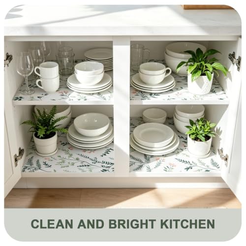 Fern Floral Shelf Liner, 12" x 118" Non-Adhesive Waterproof Drawer Mat