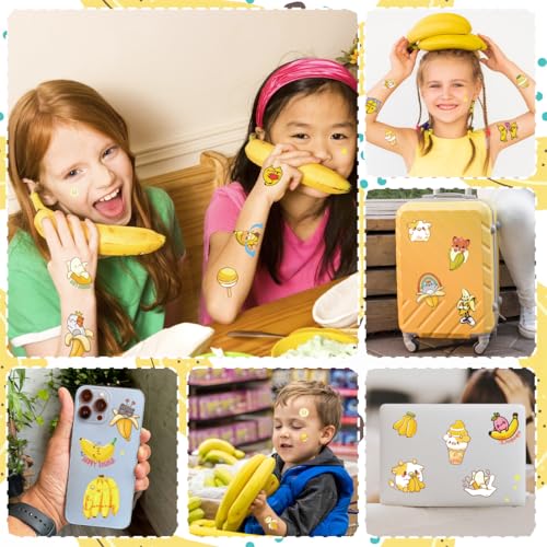 Cute Banana Temporary Tattoos 96 Pcs Waterproof Kids Party Favors