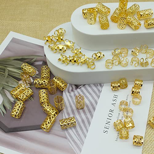 100 Pcs Gold Dreadlock Cuffs & Hair Rings Jewelry for Braids