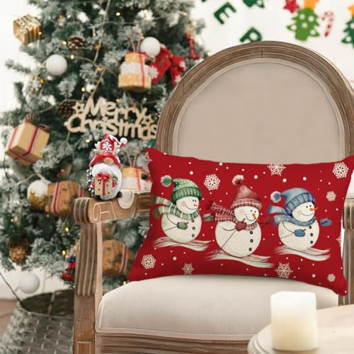 Christmas Snowman Pillow Cover 12x20 Red Lumbar Decor Holiday Home Accent - Variation of THIS listing
