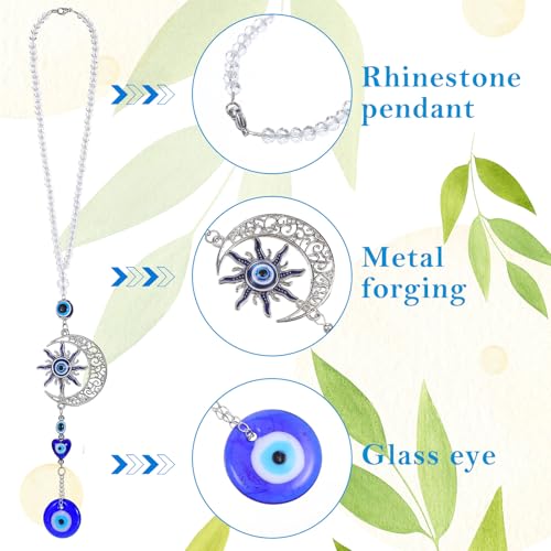 16.5-Inch Evil Eye Car Pendant with Moon & Sun Beads - Blue Decor