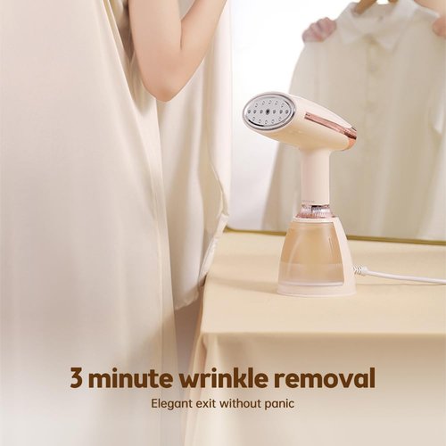 Cornesty Handheld Steamer for Clothes 1500W 20s Heatup Fabric Wrinkles Remover Portable Handheld Garment Steamer with Removable Water Tank and Fabric Brush Steamer for Garments(champagne)