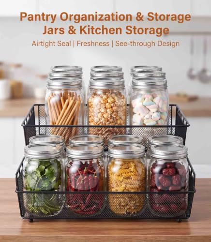 Auridelvis 16 oz Mason Jars with Airtight Lids - 2 Pack Clear Glass Jars