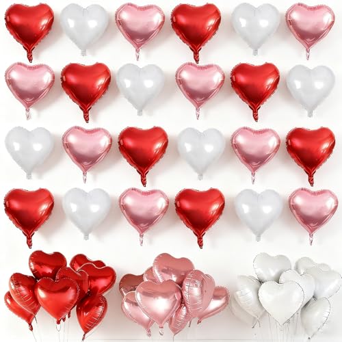 SPARKTUTU 24pcs 18 Inch Heart Foil Balloons Kit Red Pink White