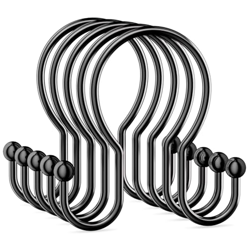OEH Black Minimalist Double Shower Curtain Hooks - Rustproof Metal Rings, 12 Pcs