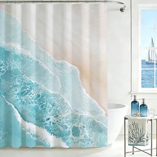 Mocsicka Ocean Shower Curtain - Blue Wave Coastal Decor, 72x72