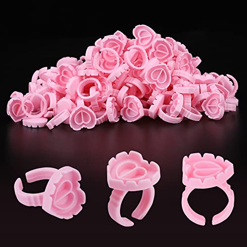 Pretty Memory 150 Pcs Pink Heart-Shaped Eyelash Extension Glue Rings