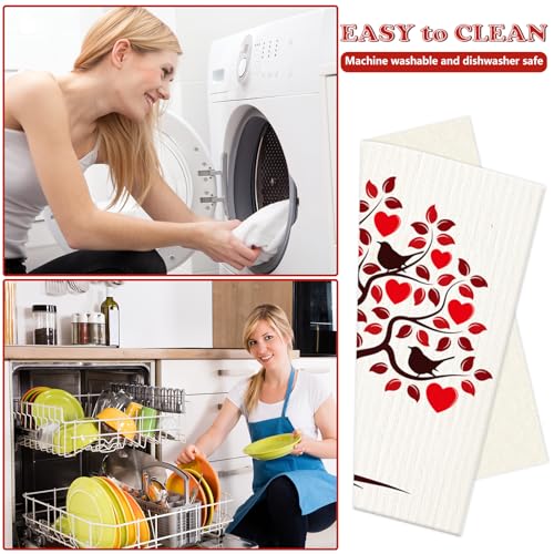 Whaline 6 Pcs Valentine's Day Dishcloths - Heart Tree Design, 7x8 Inch