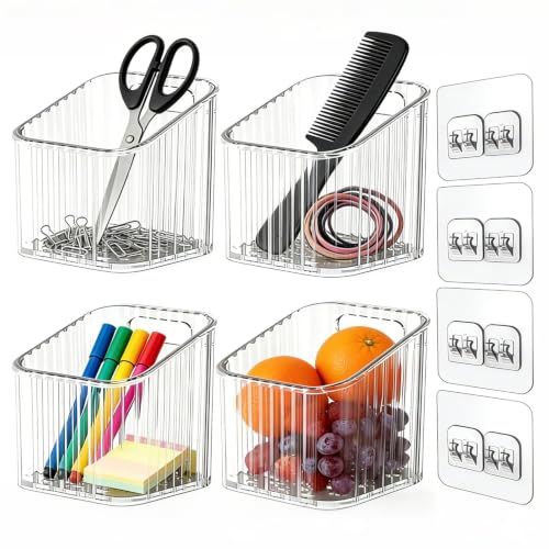 CasaVibe 4 Pack Clear Stackable Storage Bins for Pantry & Desk Organization