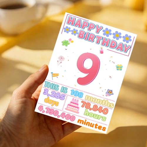 9th Birthday Card for Girl with Glitter Envelope - Premium Quality