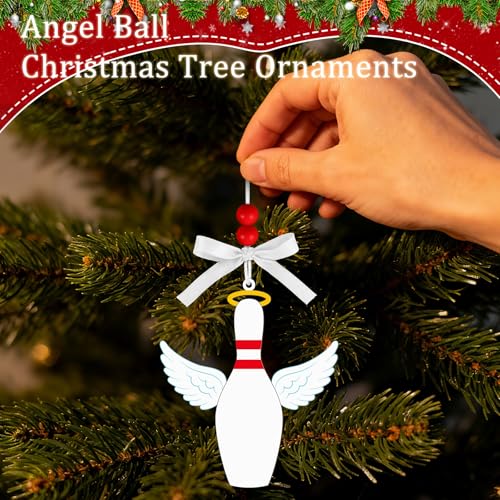 AKAIXI Wooden Bowling Angel Ornament 3.9 Inch Holiday Hanging Decor
