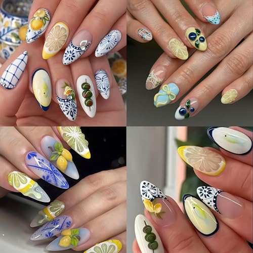 Tephrent 3 Sheets 5D Embossed Summer Fruit Lemon & Floral Nail Stickers