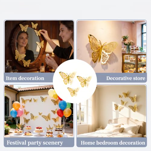 24Pcs 3D Gold Butterfly Wall Decor - Removable DIY Stickers