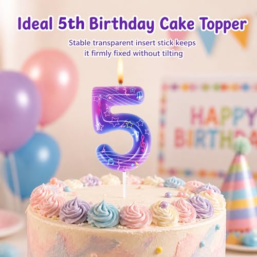 Kpop Music Note 5th Birthday Candle – Purple Gradient Cake Topper
