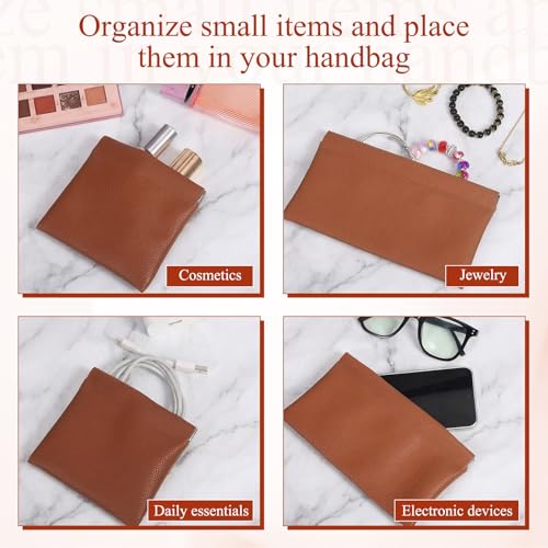 Xyembu 2-Piece Leather Pocket Cosmetic Bag Set Brown Mini Travel Pouch