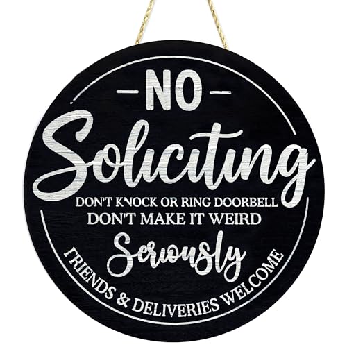 No Soliciting Door Sign - 10-Inch Round Rustic Wood Hanging Sign