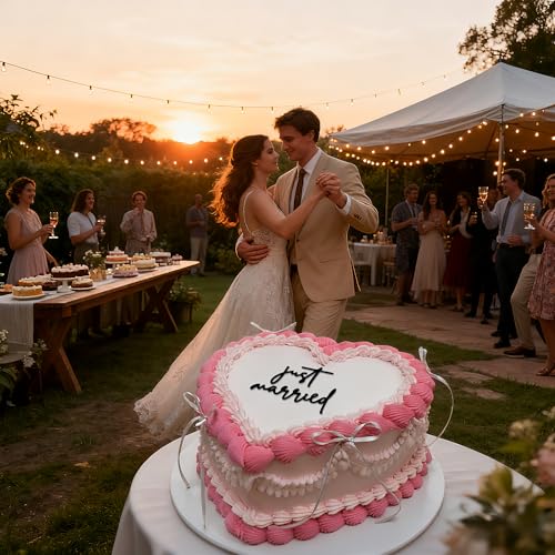 Acrylic Just Married Cake Topper - Elegant Vintage Heart Design