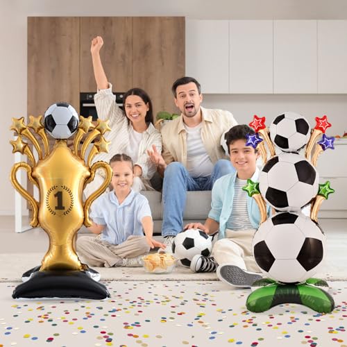 Standing Soccer Trophy Balloons - 62 Inch Self-Standing Mylar Balloons for Sports Events & Birthdays, Set of 2