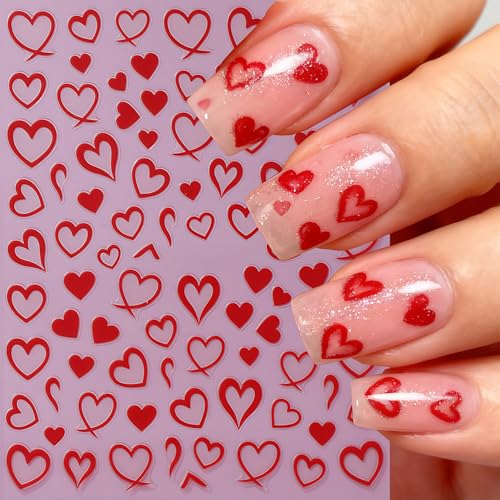 Heart Nail Art Stickers - 6 Sheets Self-Adhesive Valentine Decals