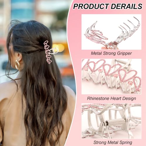 Pink Rhinestone Heart Large Hair Claw Clip for Women