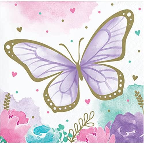 Golden Butterfly Beverage Napkins 16 ct Party Tableware