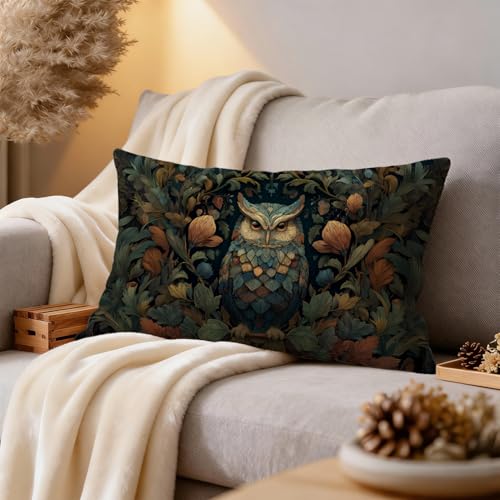 William Morris Inspired Floral Owl Pillow Cover 20x12 Inch - Pack of 1
