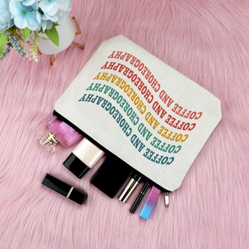 Sfodiary Coffee and Dancer Makeup Bag Linen Cosmetic Pouch