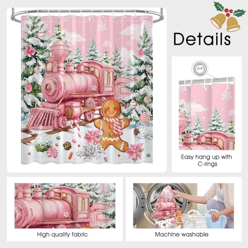 Christmas Shower Curtain - Gingerbread Train Design, 71x71in
