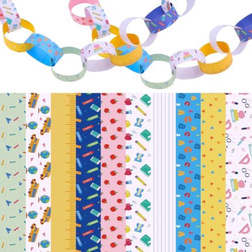 500 Peel-and-Stick Paper Chain Strips for Crafts | 10 Patterns, 59 Ft