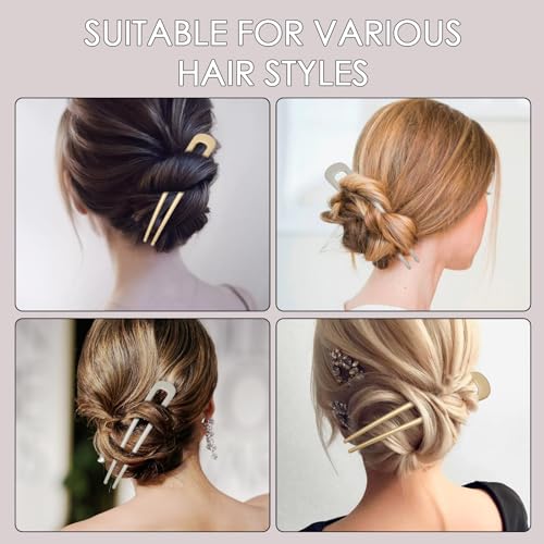PRAVICS U-Shaped French Hair Pins for Thick Hair, 4Pcs Metal Updo Clips