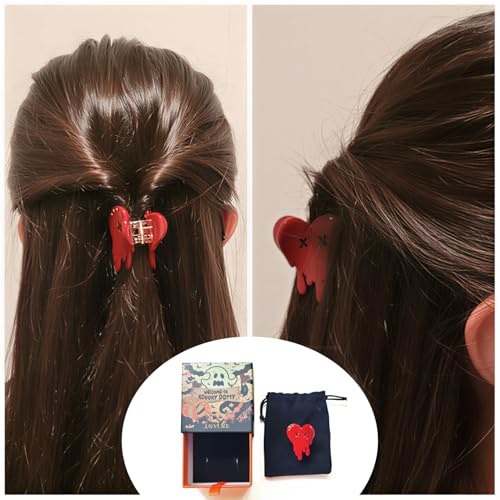 Lovime Red Heart Hair Claw Clip - Cellulose Acetate Gothic Hair Clip