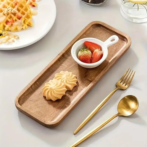 Linwnil Wood Serving Trays 11.5x4 Inches Serving Platter Tray, Tray Cheese Plate Rectangular Platter for Fruit, Appetizer, Bread,Rectangular Avoid Sliding and Spilling Food (12)