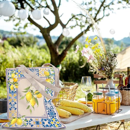 Sitsink Boho Lemon Print Tote Bag - Aesthetic Canvas Book Lover Gift