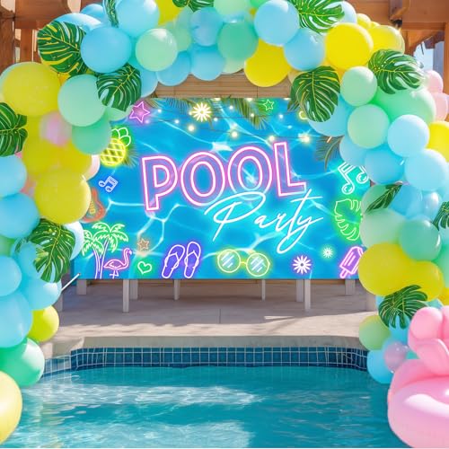 Colorful Pool Party Banner - 70.8 x 43.3 Inch Backdrop