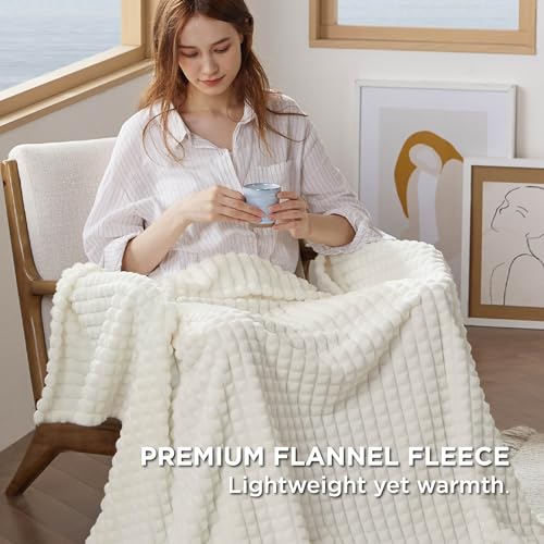 Bedsure Soft Throw Blanket for Couch - GentleSoft Fluffy Fleece Blanket for Sofa & Bed, Cozy Fuzzy Throw for All Seasons, White, 50x70 Inches