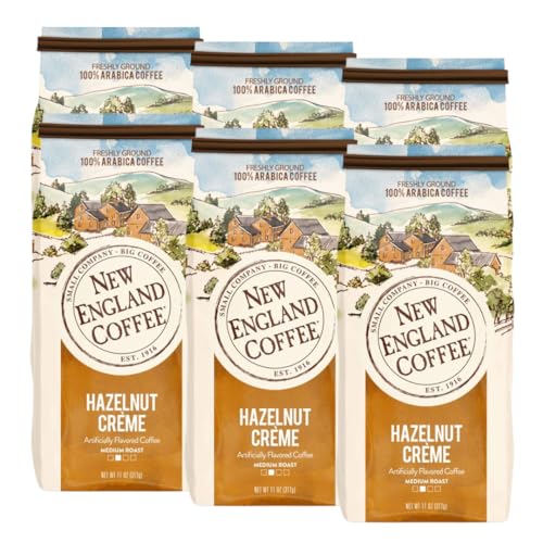 New England Coffee Hazelnut Crème Ground Coffee, 11oz Bags (Pack of 6)