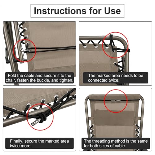 Heavy Duty Bungee Cords Replacement Kit for Outdoor Chairs - 4 Pack