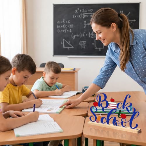 Back to School Metal Sign Table Decor with Wooden Base
