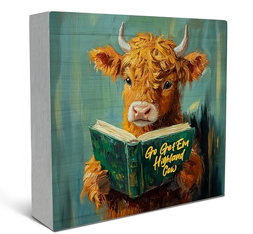 Highland Cow Wooden Box Sign Motivational Desk Decor 5x5 Inch