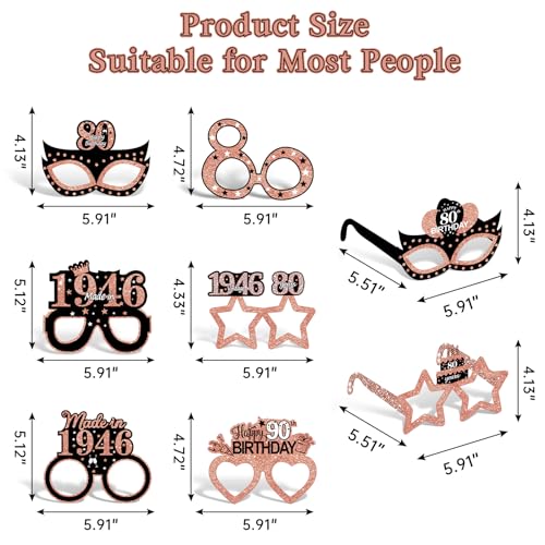 80th Birthday Paper Glasses Photo Props - 12Pcs Vintage 1946