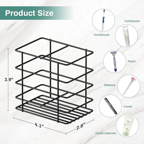 Wall-Mounted Toothbrush Holder with Drainage | Black Metal Organizer