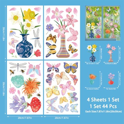 Spring Flower Butterfly Window Clings - 44 Pcs Reusable PVC Stickers