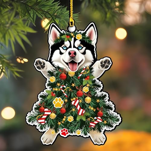 Siberian Husky Christmas Ornament - Hand-Painted Wooden Decor