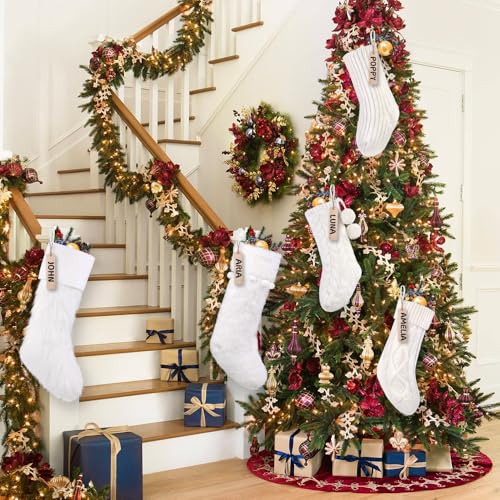 5-Pack Christmas Knit & Plush Stockings Set - White, 15 & 18 Inch Variations