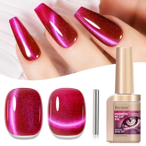 Bevimee Hot Pink Cat Eye Gel Polish with Magnetic Stick, 12ml
