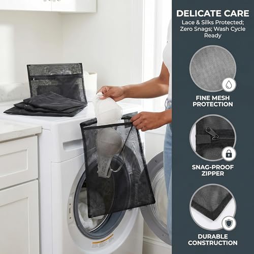 IMIKEYA Black Mesh Laundry Bags - 4pcs Heavy Duty Zipper Wash Bags