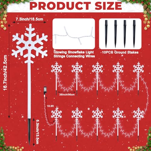 White Snowflake Pathway Lights 10 Pack Outdoor Waterproof Xmas Garden Decor