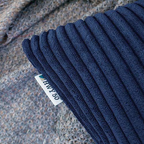 HWY 50 Navy Blue Corduroy Throw Pillow Covers 20x20 Set of 2 - Modern Home Decor