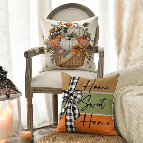 18" x 18" AVOIN Fall Pumpkin Truck Throw Pillow Covers - Set of 4